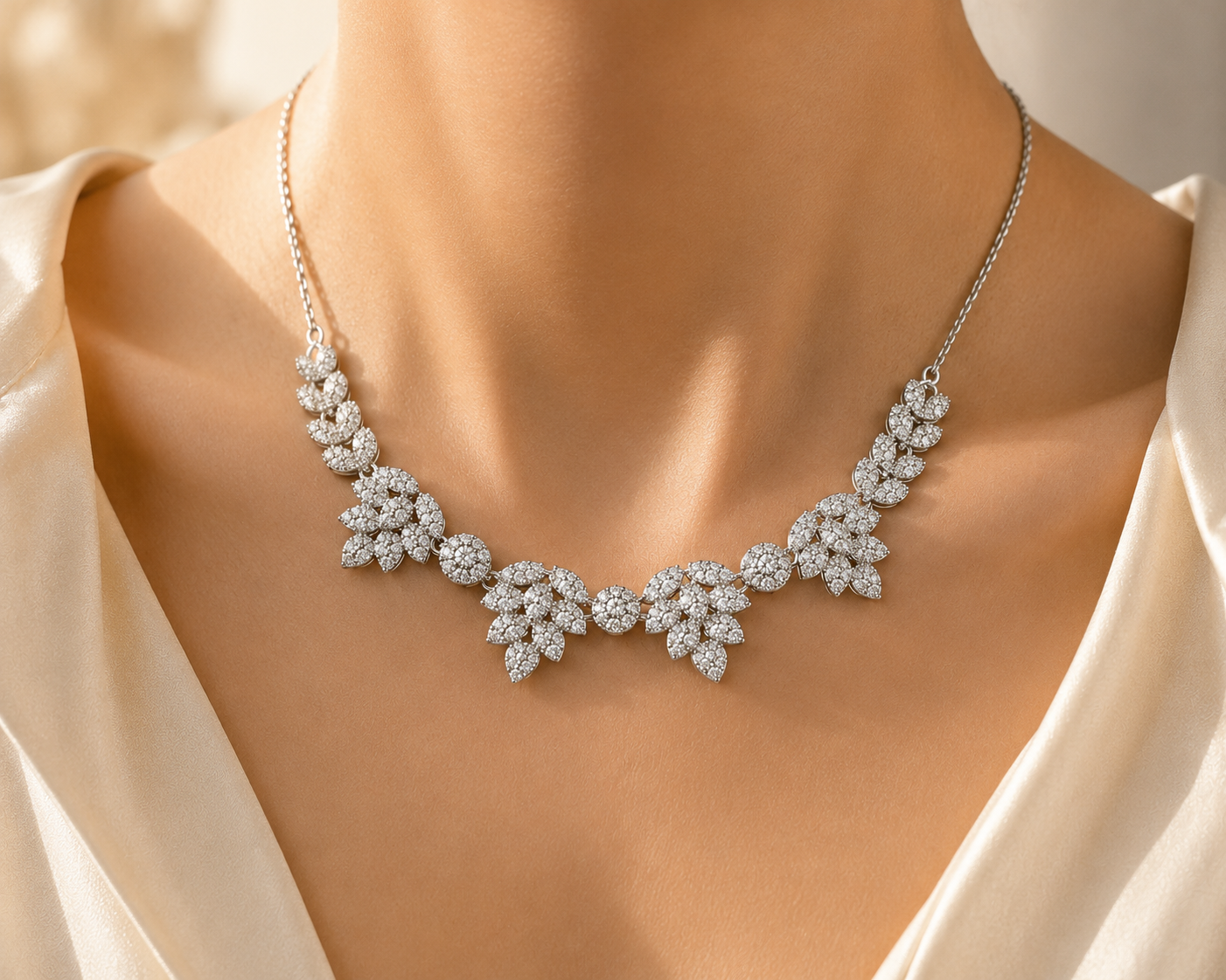 Celeste Leaf Crystal Necklace & Earrings Set – Silver
